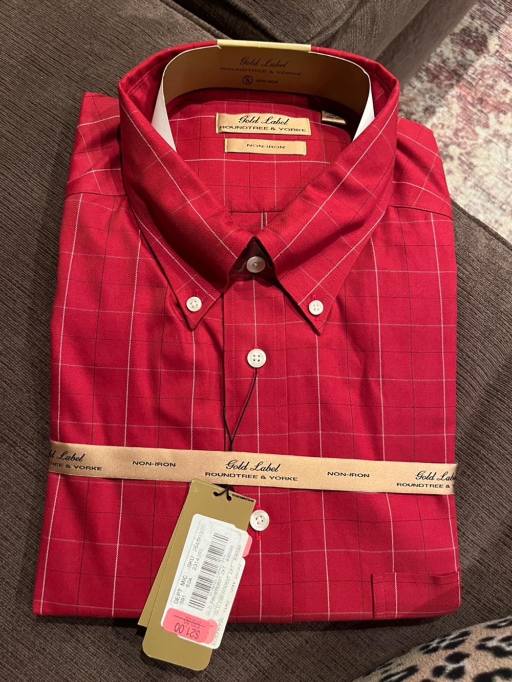 Roundtree & Yorke Red Windowpane Dress Shirt